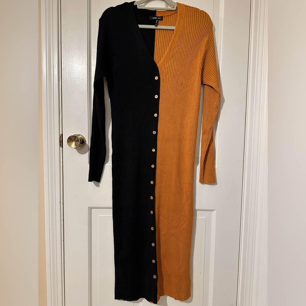 BCBG PARIS WOMENS STRETCHY WAFFLE DRESS XXL TAN BLACK - Picture 1 of 5
